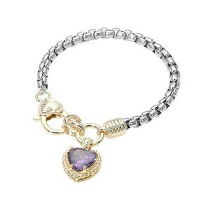 Tigerstars Two Tone CZ Stone Heart Charm Bracelet